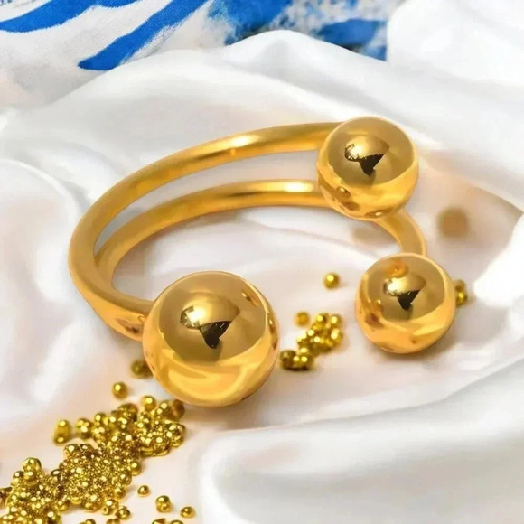 18K Gold Plated Adjustable Triple Beads Stainless Steel Statement Ring 💍✨ - Picture 9 of 11